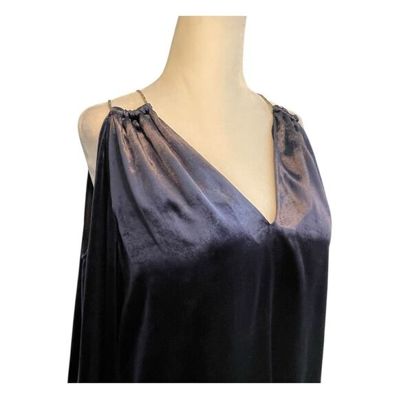 Ramy Brook Gigi Gold Chain Cold Shoulder Blouse Blue Velvet XS - Picture 3 of 10